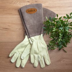 Brown Suede & Leather Gardening Gloves