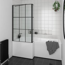 Essential Kensington 1700 x 850mm Right Hand Shower Bath Pack, Matt Black Matrix