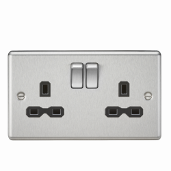 Knightsbridge 13A 2G DP Switched Socket with Black Insert - Rounded Edge Brushed Chrome (CL9BC)