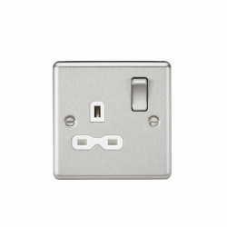 Knightsbridge 13A 1G DP Switched Socket with White Insert - Rounded Edge Brushed Chrome (CL7BCW)