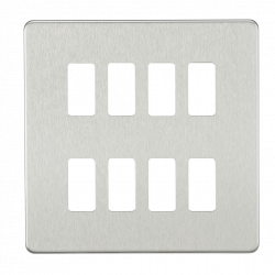 Knightsbridge Screwless 8G grid faceplate - brushed chrome - (GDSF008BC)