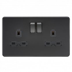 Knightsbridge Screwless 13A 2G DP switched socket - matt black with black insert (SFR9000MBB)