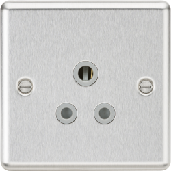 Knightsbridge 5A Unswitched Socket - Rounded Edge Brushed Chrome Finish with Grey Insert (CL5ABCG)