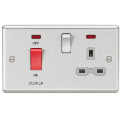 Knightsbridge 45A DP Cooker Switch 13A Switched Socket with Neons & Grey Insert - Rounded Edge Brushed Chrome (CL83BCG)