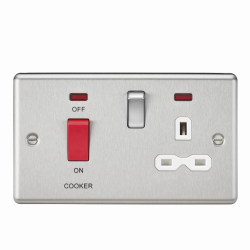 Knightsbridge 45A DP Cooker Switch & 13A Switched Socket with Neons & White Insert - Rounded Edge Brushed Chrome - (CL83BCW)