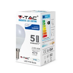 V-Tac 5.5W Golf Ball Plastic Bulbs-Samsung Chip 3000K E14 (VT-236)