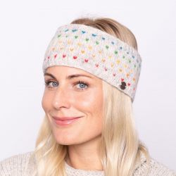 NAYA - pure wool fleece lined - rainbow tick headband - pale grey/rainbow