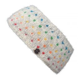 NAYA - pure wool fleece lined - rainbow tick headband - pale grey/rainbow