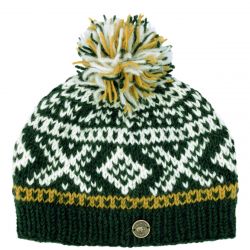 Pure wool - Scandi Bobble Hat - Pine green/Gold