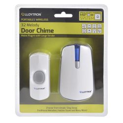 Lloytron B7512 32 Melody Door Chime Mains Plug-on with Large Strobe White - New