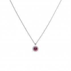 DiamonFire Silver Red Zirconia Round Solitaire Halo Pendant