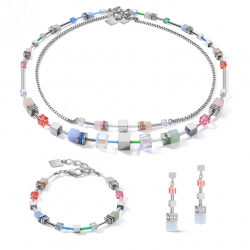 Necklace GeoCUBE Multitask 4-in-1 summer Multi Pastel-silver