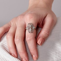 Lucy Quartermaine Silver Art Deco oval Ring
