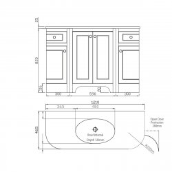 Harrogate Brunswick Arctic White 1200mm Curved Vanity Unit with Basin