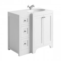 Harrogate Brunswick Arctic White 900mm Return Vanity Unit & White Solid Surface Basin - Right Hand
