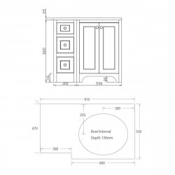 Harrogate Brunswick Dovetail Grey 900mm Return Vanity Unit & Carrara Solid Surface Basin - Right Hand