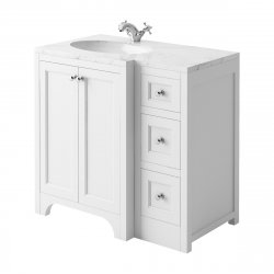 Harrogate Brunswick Arctic White 900mm Return Vanity Unit & Carrara Solid Surface Basin - Left Hand