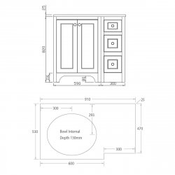 Harrogate Brunswick Spa Grey 900mm Return Vanity Unit & Carrara Solid Surface Basin - Left Hand