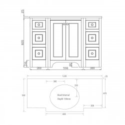 Harrogate Brunswick Spa Grey 1200mm Vanity Unit with White Solid Surface Basin