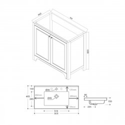Harrogate Brunswick Arctic White 900mm Vanity Unit with Basin