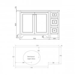 Harrogate Brunswick Dovetail Grey 1200mm Return Vanity Unit & White Solid Surface Basin - Left Hand