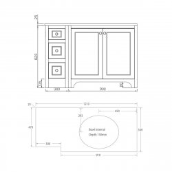 Harrogate Brunswick Dovetail Grey 1200mm Return Vanity Unit & Carrara Solid Surface Basin - Right Hand