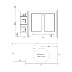 Harrogate Brunswick Spa Grey 1200mm Return Vanity Unit & Carrara Solid Surface Basin - Right Hand