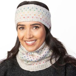NAYA - pure wool fleece lined - rainbow tick headband - pale grey/rainbow