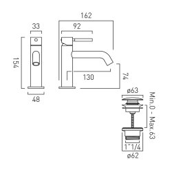 Vado Omika Mono Slimline Basin Mixer with Universal Waste