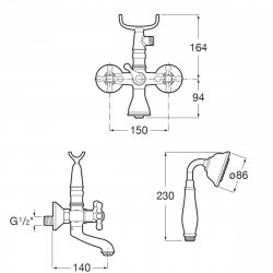 Roca Carmen Twin Lever Wall Mounted Bath-Shower Mixer