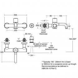 Armitage Shanks Markwik 21+ Panel Mounted Thermostatic Basin Mixer Tap Time Flow Sensor - Chrome