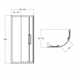Ideal Standard i.life 1000 x 800mm Bright Silver Offset Quadrant Enclosure