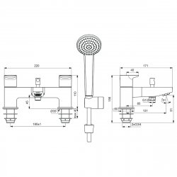 Ideal Standard Ceraplan Silk Black Dual Control Bath Shower Mixer with Shower Set