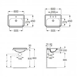 Roca Carmen 600mm 1 Tap Hole In-Countertop Basin