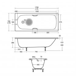 Armitage Shanks Sandringham 21 Single Ended Steel Bath with Grips 1700mm x 700mm - White