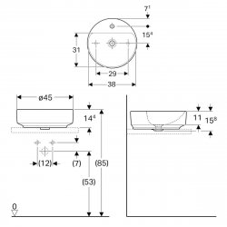 Geberit VariForm 450mm 1 Tap Hole Round Lay-On Countertop Basin - No Overflow
