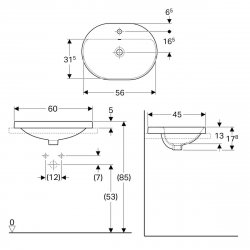 Geberit VariForm 600mm Elliptic 1 Tap Hole Countertop Basin - No Overflow