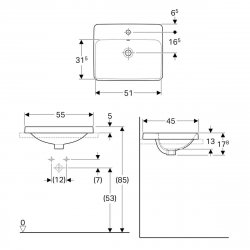 Geberit VariForm 550mm Rectangular 1 Tap Hole Countertop Basin - No Overflow