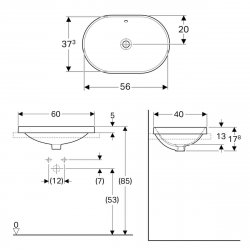 Geberit VariForm 600mm Elliptic Countertop Basin - No Overflow
