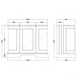 Bayswater Bathrooms Plummett Grey 1000mm 3-Door Curved Basin Cabinet