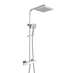 RAK Cool Touch Square Thermostatic Shower Column, Fixed Head And Shower Kit (WRAS)