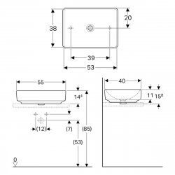 Geberit VariForm 550mm Rectangular Lay-On Countertop Basin - No Overflow