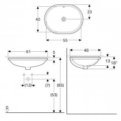 Geberit VariForm 550mm Elliptic Undercounter Basin - With Overflow