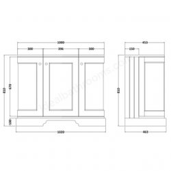 Bayswater Bathrooms Matt Black 1000mm 3-Door Curved Basin Cabinet