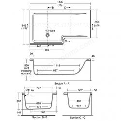 Ideal Standard Concept Space Left Hand 150cm Idealform Plus+ Shower Bath