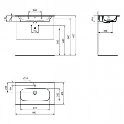 Ideal Standard i.life A Wall Hung 80cm 2 Drawer Matt Carbon Grey Vanity Unit