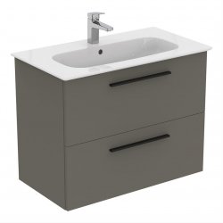 Ideal Standard i.life A Wall Hung 80cm 2 Drawer Matt Quartz Grey Vanity Unit