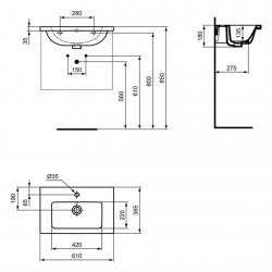 Ideal Standard i.life S Compact Wall Hung 60cm 2 Drawer Matt White Vanity Unit