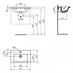 Ideal Standard i.life S Compact Wall Hung 60cm 1 Drawer Matt White Vanity Unit