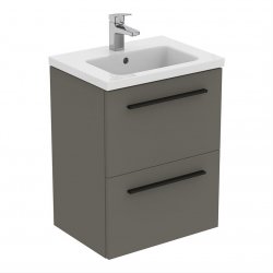 Ideal Standard i.life S Compact Wall Hung 50cm 2 Drawer Matt Quartz Grey Vanity Unit